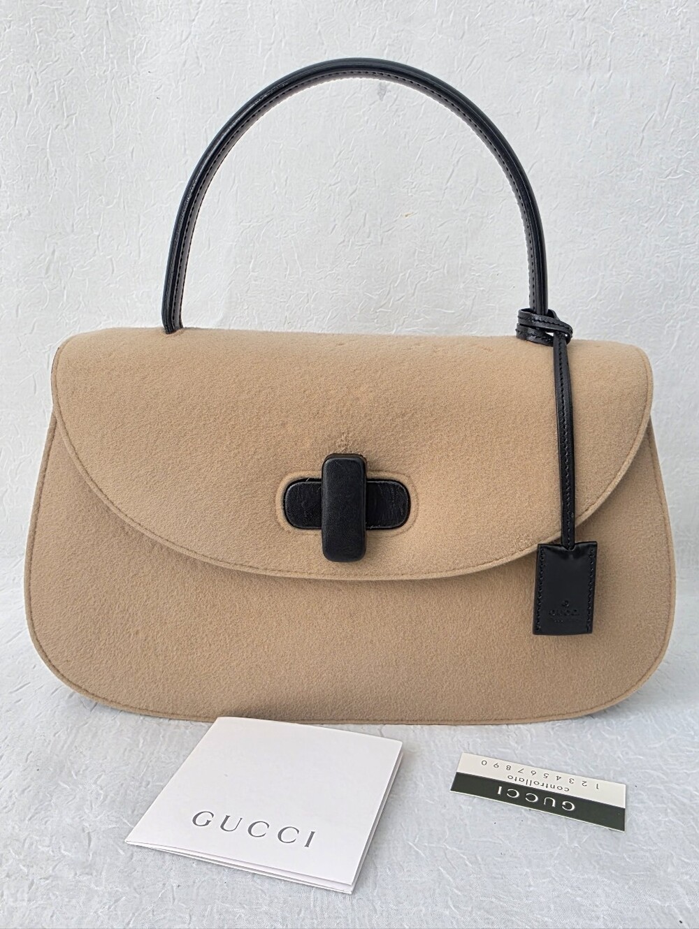 Auth Gucci 1947 Felt Top Handle Bag